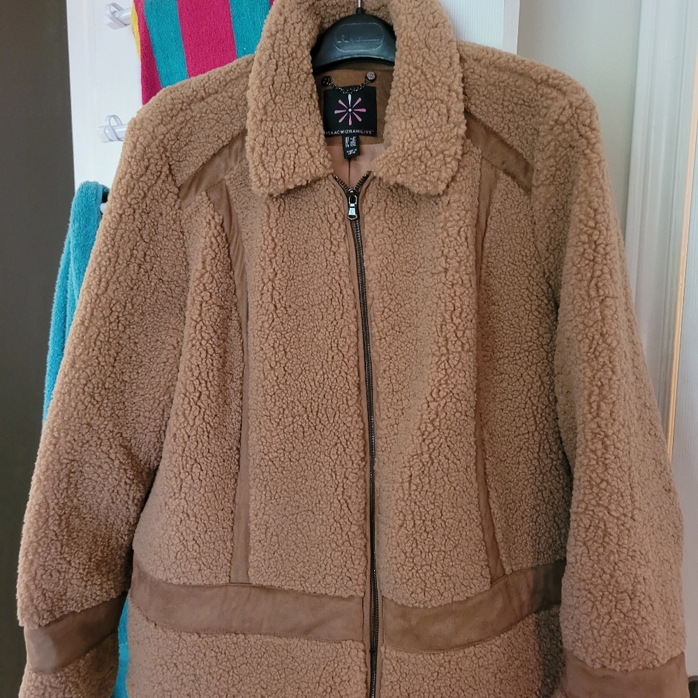 Isaac Mizrahi Teddy Jacket 1X Latte Colour